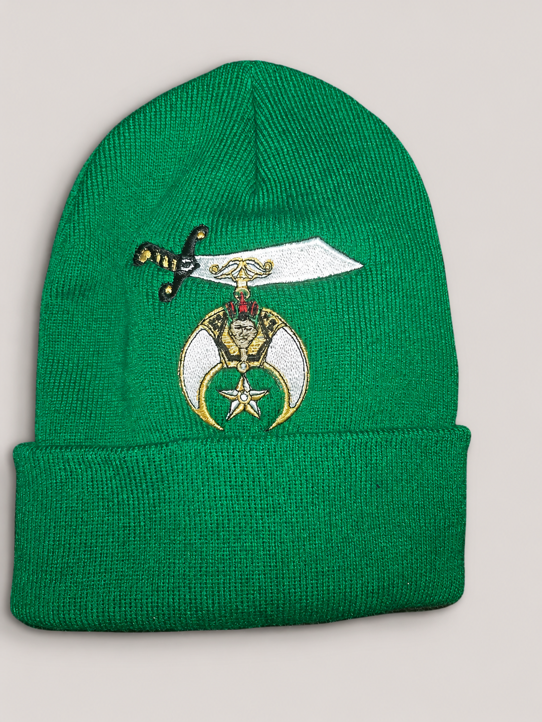 Custom embroidered green beanie
