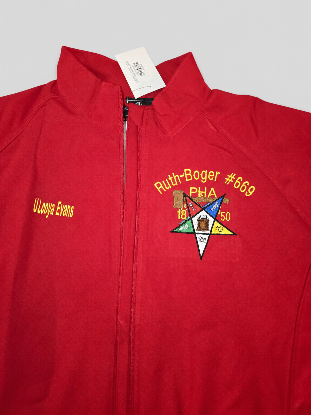 Custom embroidered red jacket